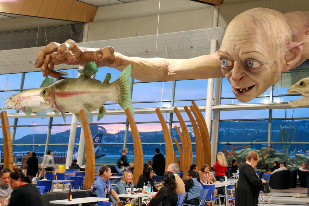 WELLINGTON, NEW ZEALAND - NOVEMBER 25:  A general view of a large Gollum sculpture installed by Weta ahead of the "The Hobbit: An Unexpected Journey" world premiere at Wellington Airport on November 25, 2012 in Wellington, New Zealand.  (Photo by Hagen Hopkins/Getty Images)