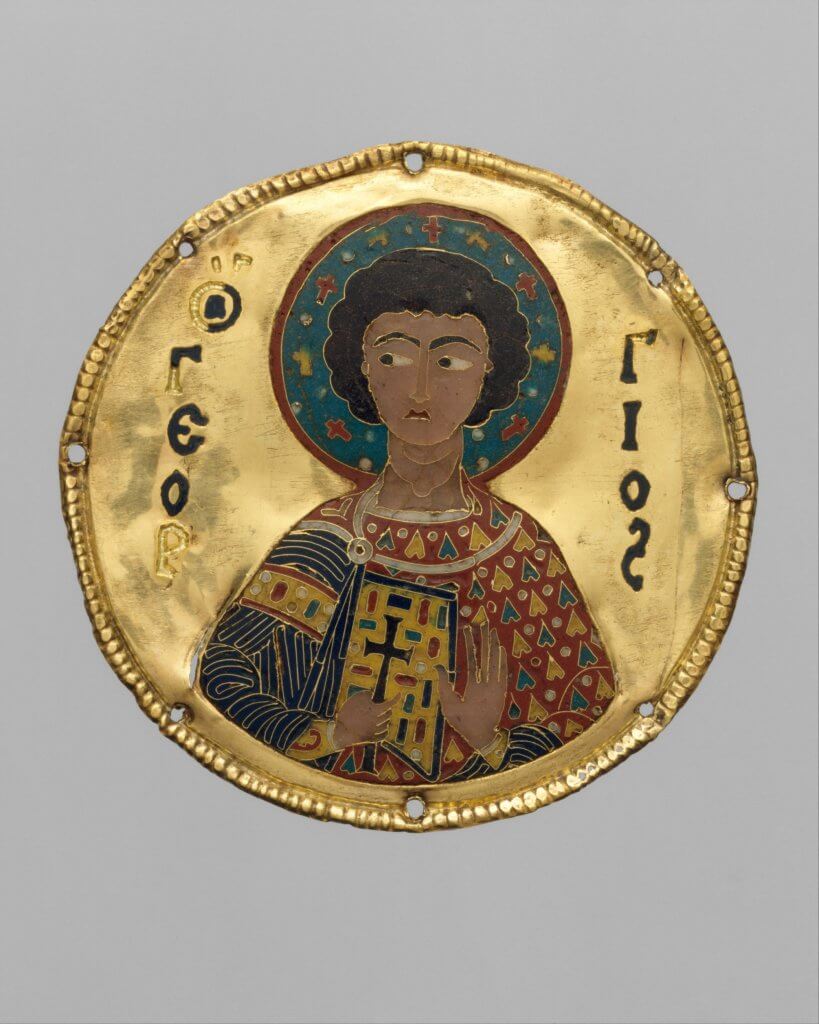 Byzantine/ Constantinople; Medallion of Saint George from an Icon Frame; ca. 1100; gold, silver, and enamel; The Metropolitan Museum of Art, New York