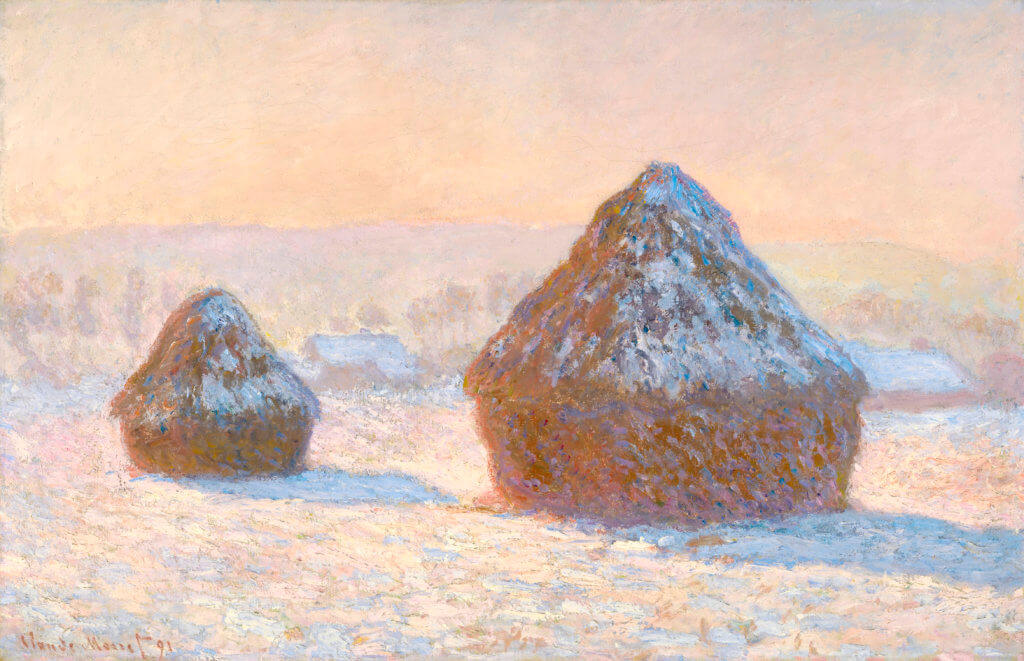 Claude Monet (French, 1840 - 1926), Haystacks, Snow Effect, Morning, 1891, oil on canvas, 64.8 x 99.7 cm (25.5 x 39.2 in), The J. Paul Getty Museum, Malibu, California (Photo by VCG Wilson/Corbis via Getty Images)