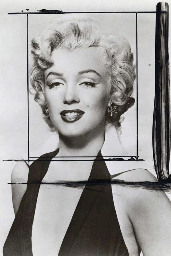 Publicity still of Marilyn Monroe for the film Niagara (1953), showing crop marks made by Andy Warhol; Warhol’s source image for all the Marilyn portraits